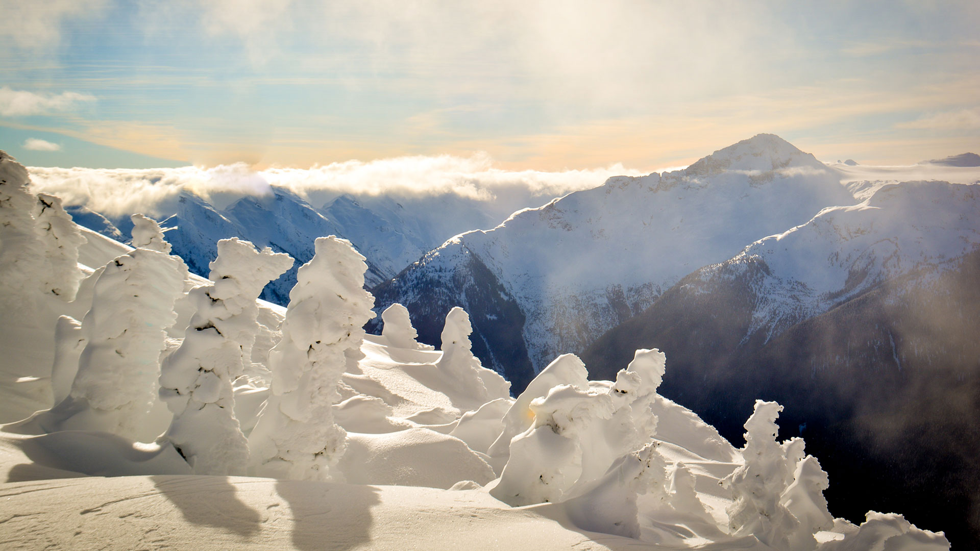 photo from the top of whistler mountain covered in snow