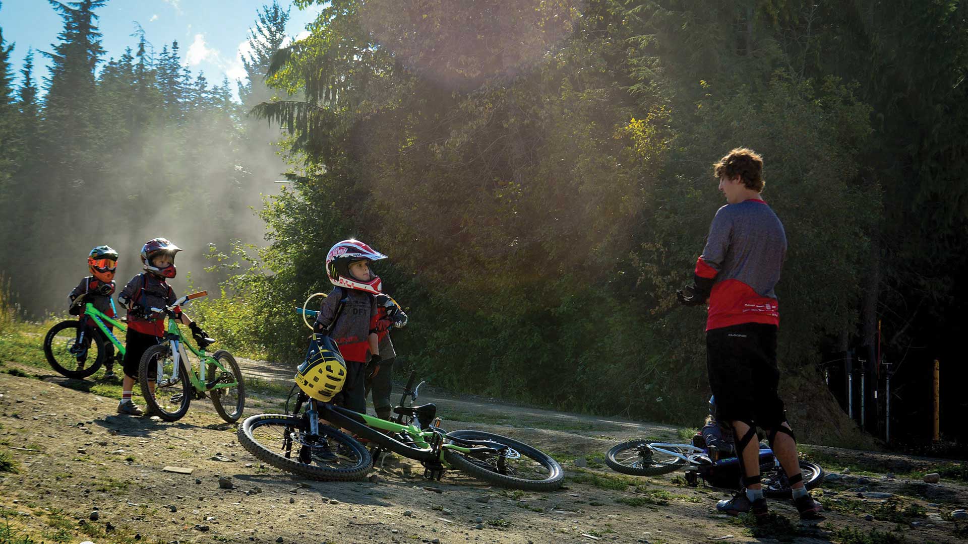 Kids in a DFX bike lesson in Whistler