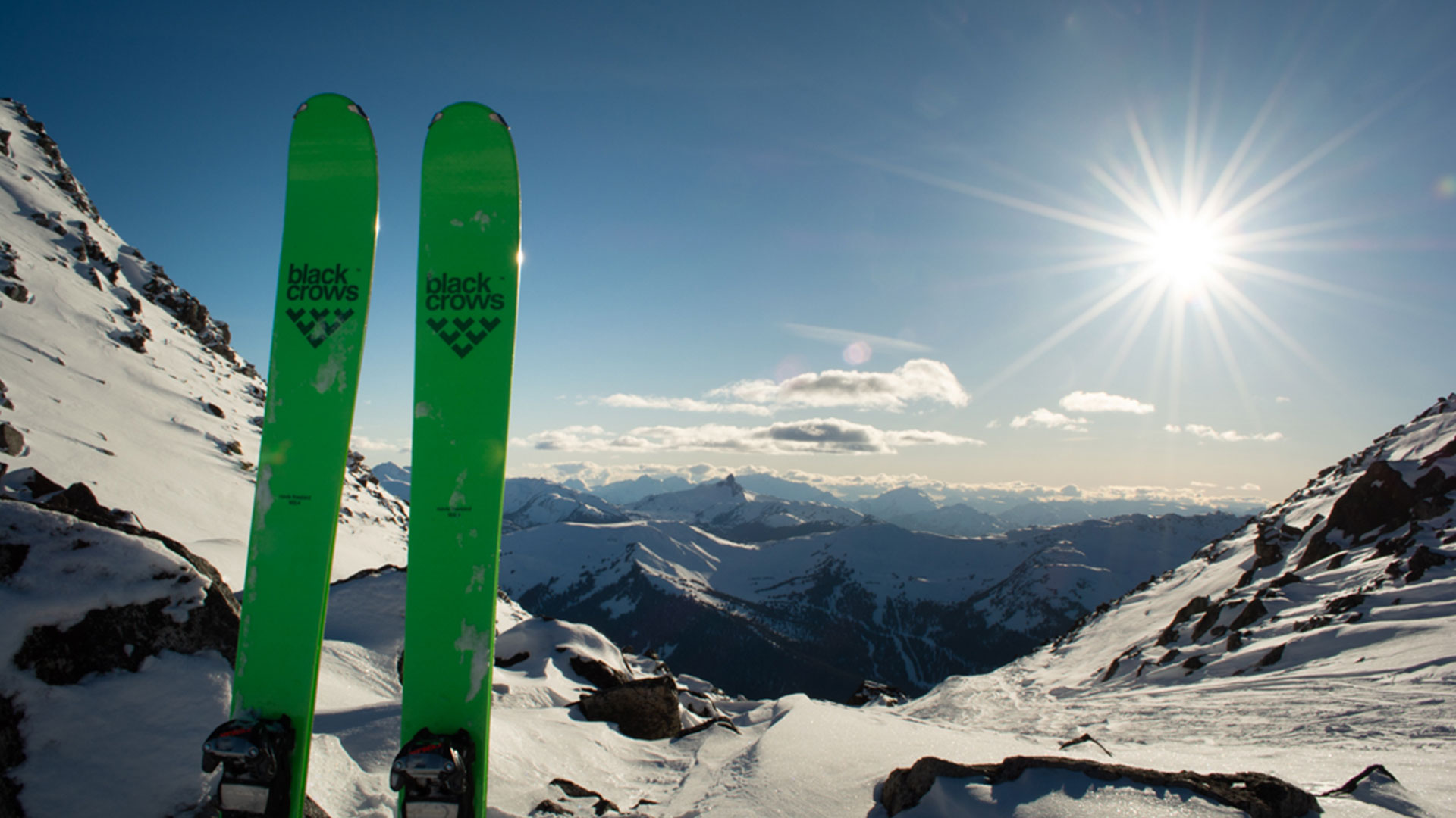 Winter holiday in Whistler, showing the views of Whistler Mountain from Blackcomb.