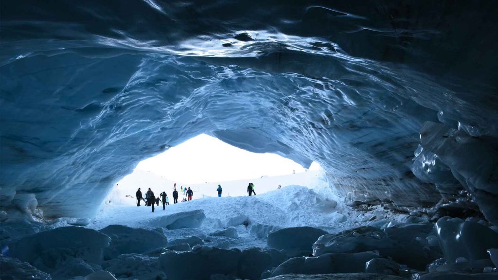 View from inside the Ice Cave on Blackcomb Mountain in Whistler. 