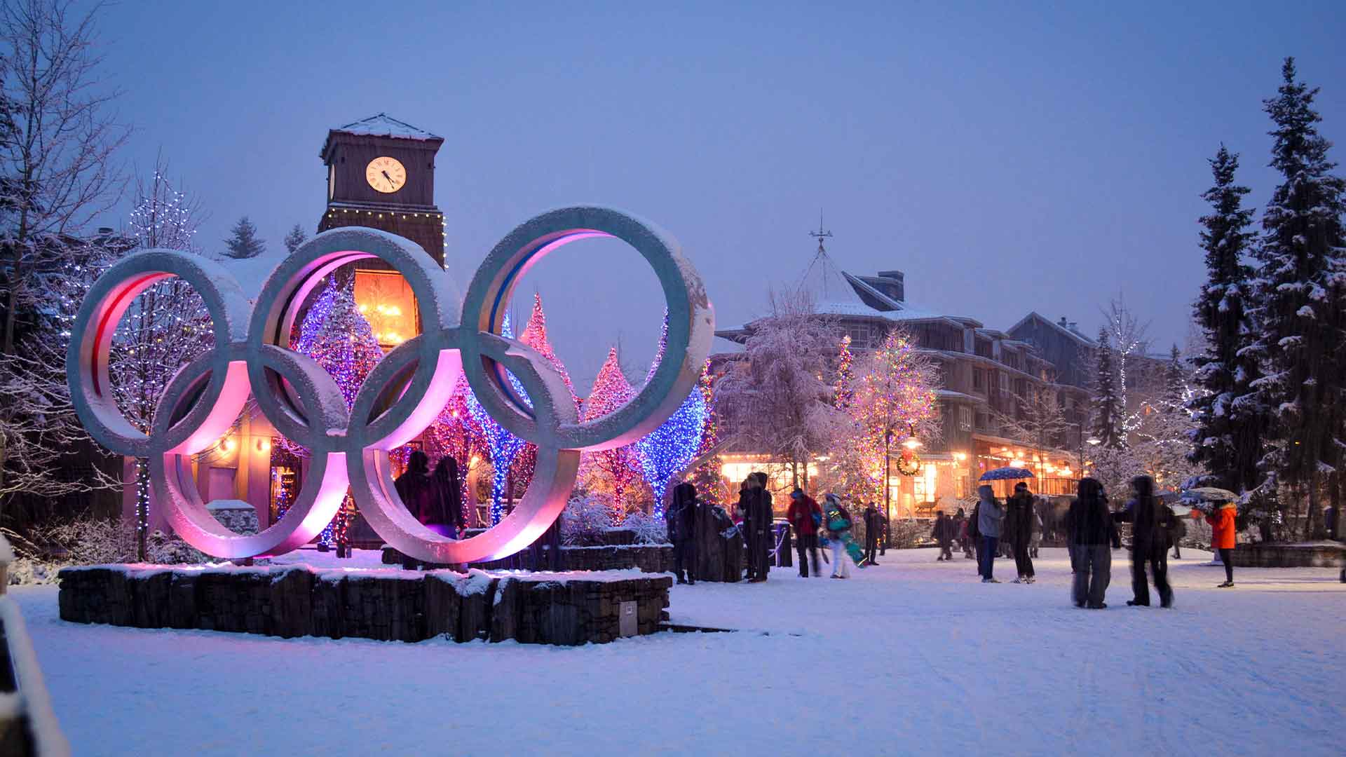 Olympic Rings in the Whistler Village at Night