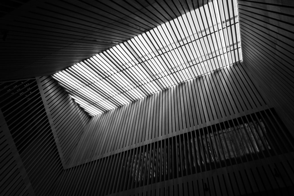 View of the ceiling of the amphitheater at the Audain Art Museum in Whistler, BC. 