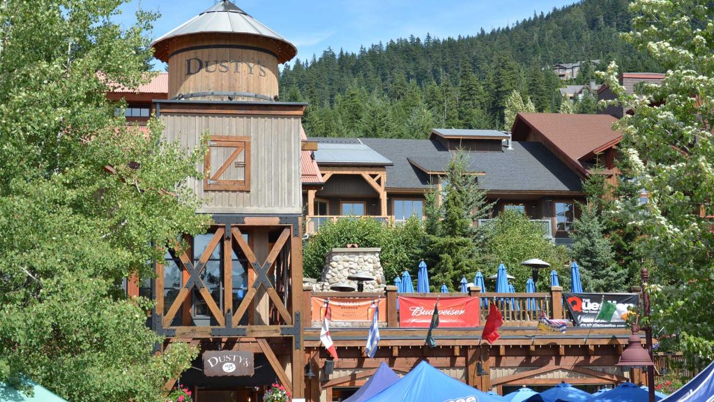 Outside shot of Dusty's Bar and BBQ in Whistler, BC.