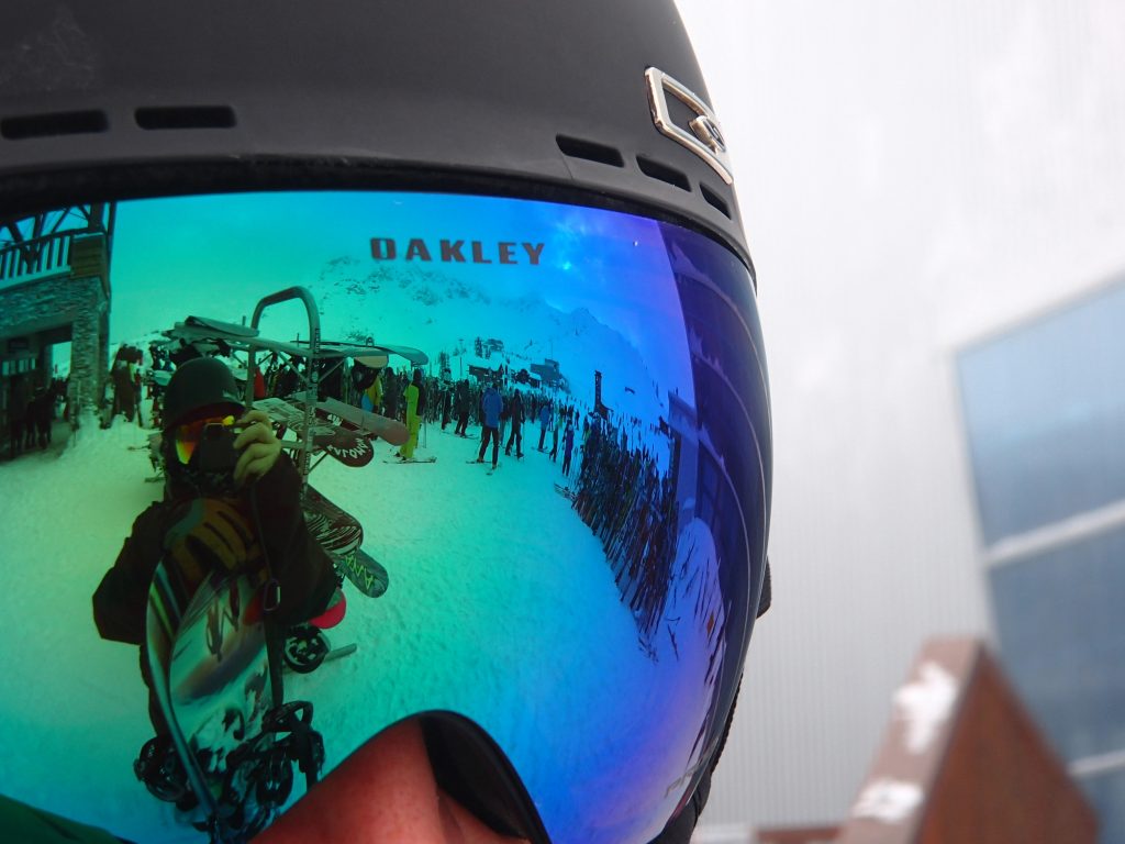 Photo of Oakley goggles and helmet on Whistler mountain