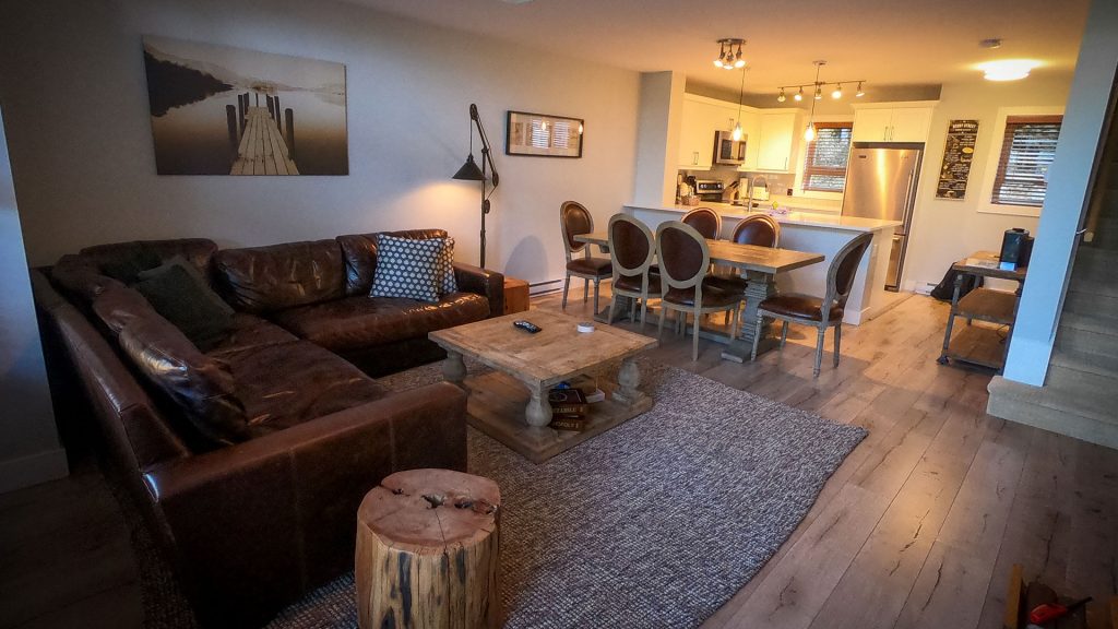 interior shot of the living room of Treeline Complex in Whistler, BC